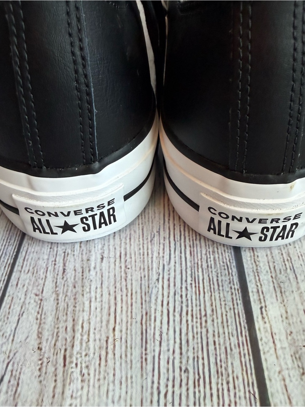 CONVERSE All Star Black Leather Platform Shoes 9 - Picture 6 of 7
